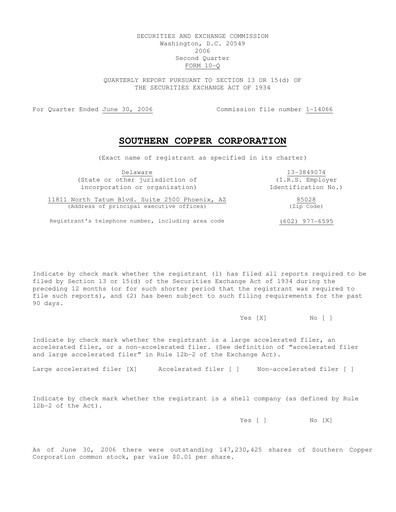 Thumbnail Southern Copper Quarterly Report 2006-q2