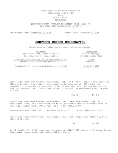 Thumbnail Southern Copper Quarterly Report 2006-q3