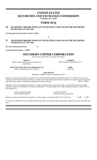 Thumbnail Southern Copper Quarterly Report 2008-q1