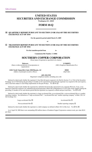 Thumbnail Southern Copper Quarterly Report 2009-q1