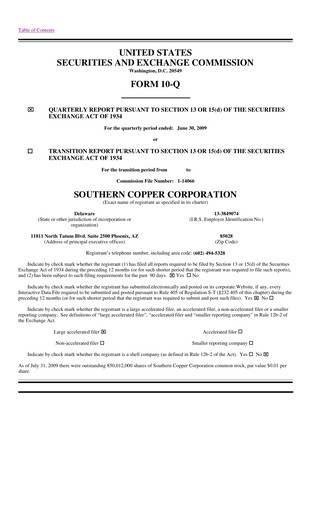 Thumbnail Southern Copper Quarterly Report 2009-q2
