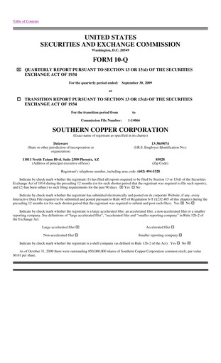 Thumbnail Southern Copper Quarterly Report 2009-q3