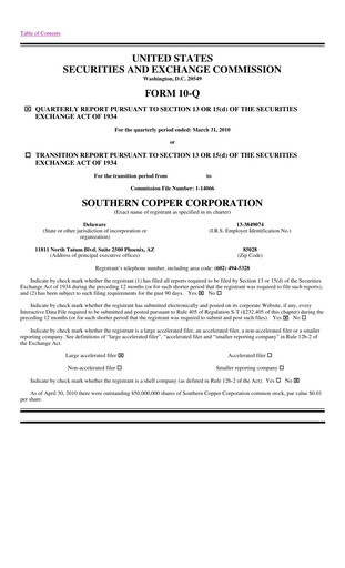 Thumbnail Southern Copper Quarterly Report 2010-q1
