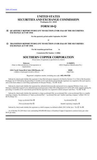 Thumbnail Southern Copper Quarterly Report 2010-q3