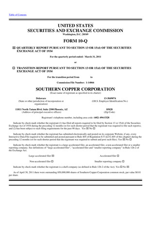 Thumbnail Southern Copper Quarterly Report 2011-q1
