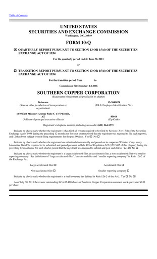 Thumbnail Southern Copper Quarterly Report 2011-q2