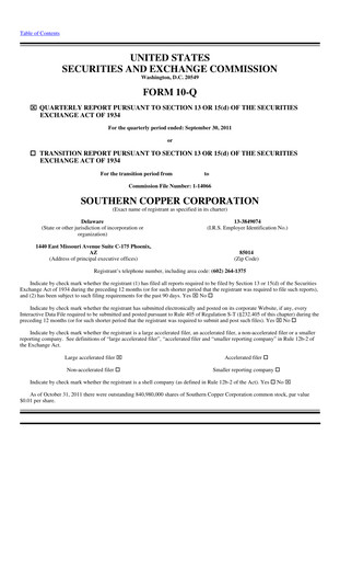 Thumbnail Southern Copper Quarterly Report 2011-q3