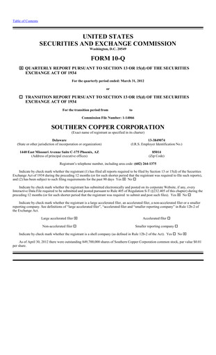 Thumbnail Southern Copper Quarterly Report 2012-q1