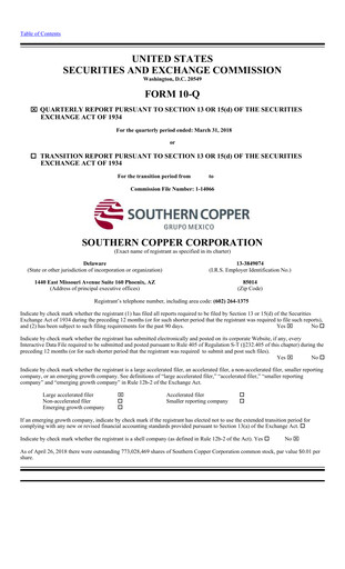Thumbnail Southern Copper Quarterly Report 2018-q1