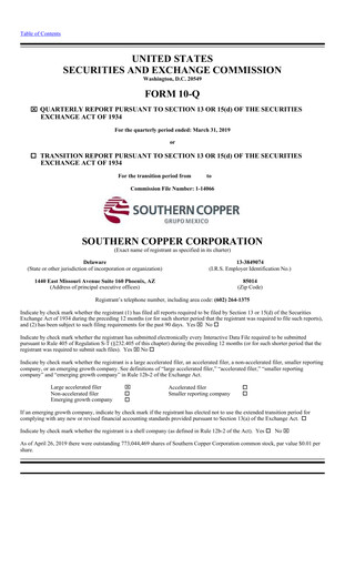 Thumbnail Southern Copper Quarterly Report 2019-q1