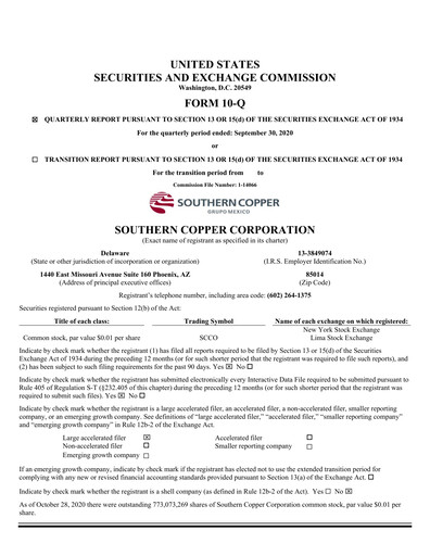 Thumbnail Southern Copper Quarterly Report 2020-q3