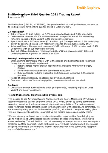 Thumbnail Smith & Nephew
 Quarterly Report 2021-q3