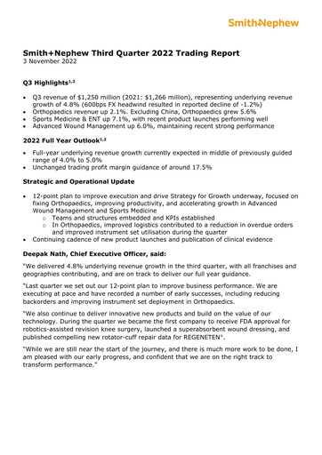 Thumbnail Smith & Nephew
 Quarterly Report 2022-q3