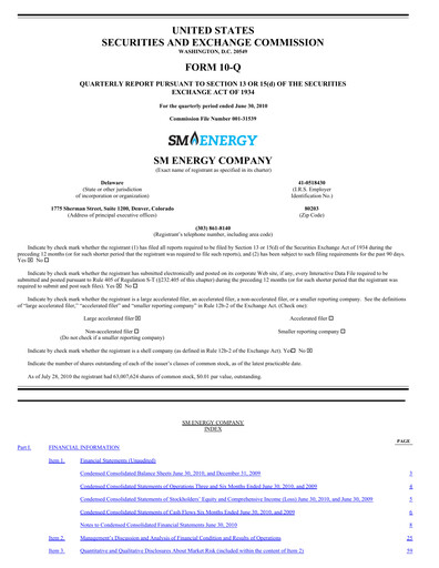 Thumbnail SM Energy
 Quarterly Report 2010-q2
