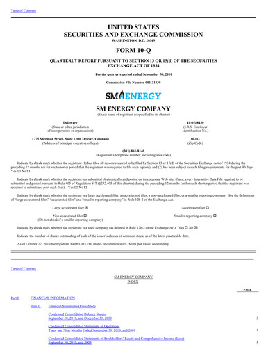 Thumbnail SM Energy
 Quarterly Report 2010-q3