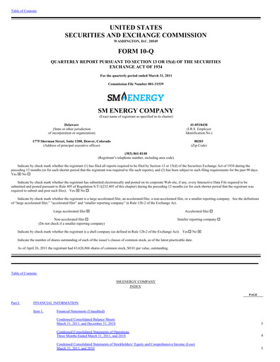 Thumbnail SM Energy
 Quarterly Report 2011-q1