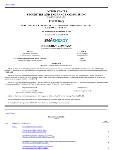 Thumbnail SM Energy
 Quarterly Report 2011-q2