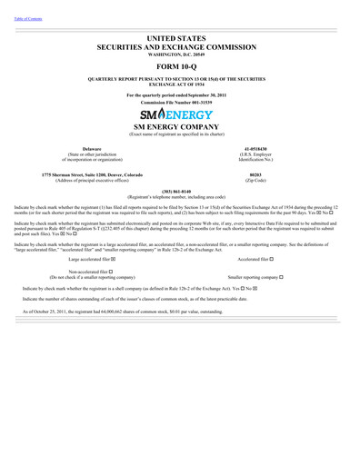 Thumbnail SM Energy
 Quarterly Report 2011-q3