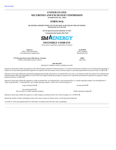 Thumbnail SM Energy
 Quarterly Report 2012-q2