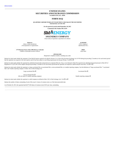 Thumbnail SM Energy
 Quarterly Report 2012-q3