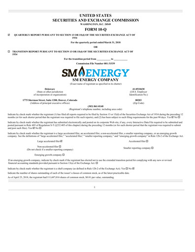 Thumbnail SM Energy
 Quarterly Report 2018-q1