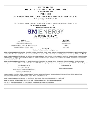 Thumbnail SM Energy
 Quarterly Report 2018-q2