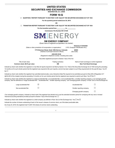 Thumbnail SM Energy
 Quarterly Report 2019-q2