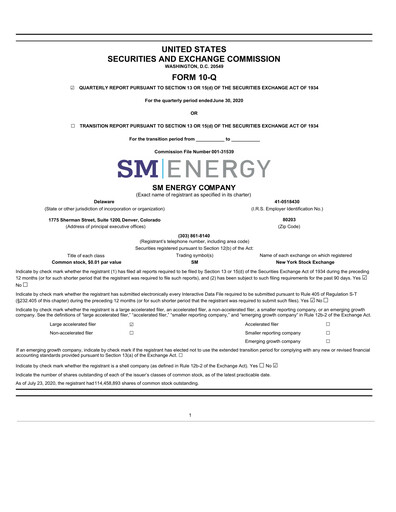 Thumbnail SM Energy
 Quarterly Report 2020-q2