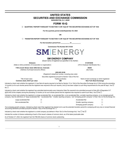 Thumbnail SM Energy
 Quarterly Report 2022-q3