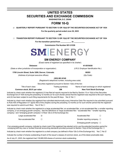 Thumbnail SM Energy
 Quarterly Report 2023-q2