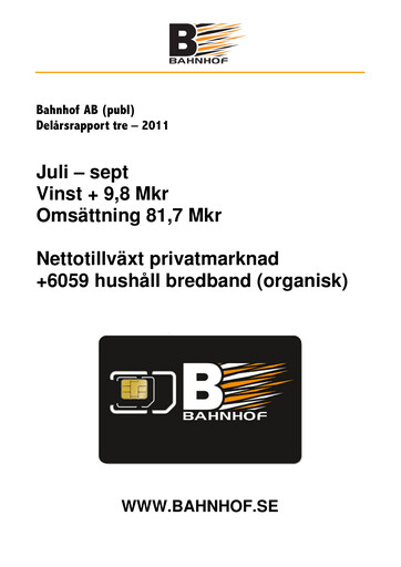 Miniature Bahnhof AB Rapport trimestriel 2011-q3