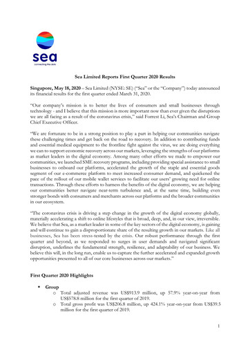 Thumbnail Sea Limited Quarterly Report 2020-q1