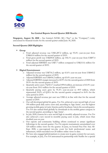 Thumbnail Sea Limited Quarterly Report 2020-q2