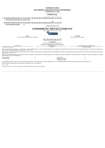 Thumbnail Commercial Metals Company Quarterly Report 2023-q1