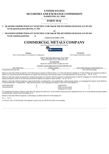 Thumbnail Commercial Metals Company Quarterly Report 2023-q3