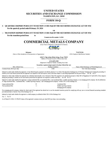 Thumbnail Commercial Metals Company Quarterly Report 2024-q2