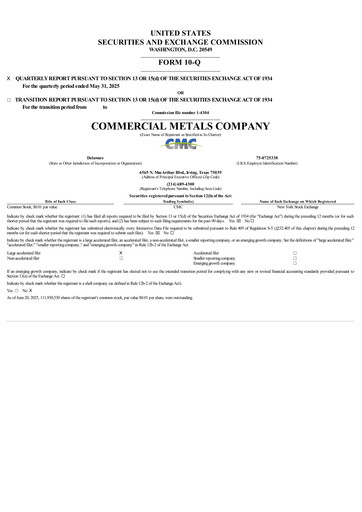 Thumbnail Commercial Metals Company Quarterly Report 2025-q3