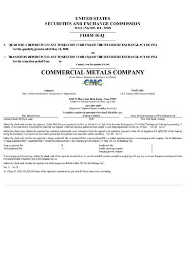 Thumbnail Commercial Metals Company Quarterly Report 2026-q3
