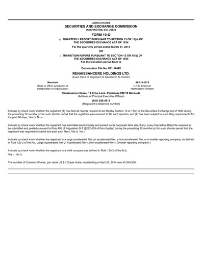 Thumbnail RenaissanceRe
 Quarterly Report 2014-q1