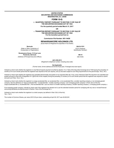 Thumbnail RenaissanceRe
 Quarterly Report 2017-q1