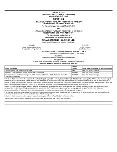 Thumbnail RenaissanceRe
 Quarterly Report 2020-q1