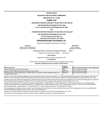 Thumbnail RenaissanceRe
 Quarterly Report 2020-q3