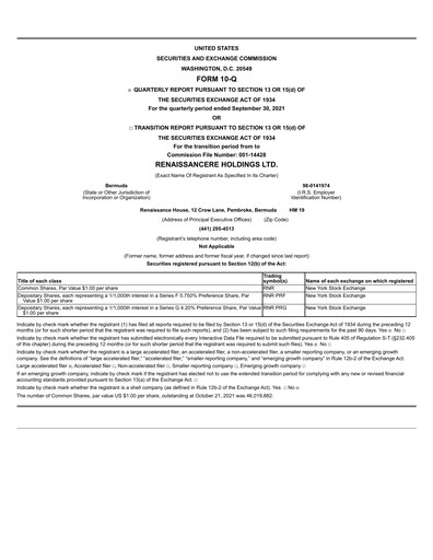 Thumbnail RenaissanceRe
 Quarterly Report 2021-q3