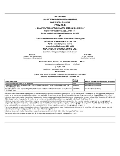 Thumbnail RenaissanceRe
 Quarterly Report 2023-q3