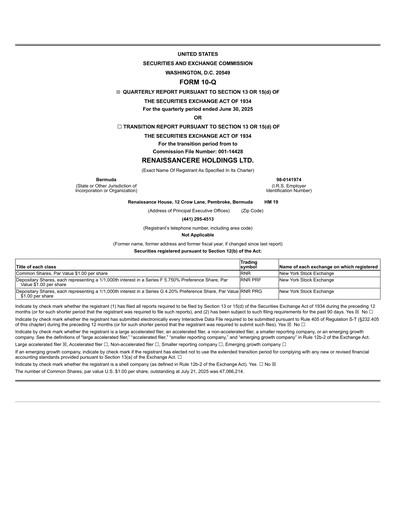 Thumbnail RenaissanceRe
 Quarterly Report 2025-q2