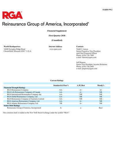 Thumbnail Reinsurance Group of America
 Quarterly Report 2018-q1