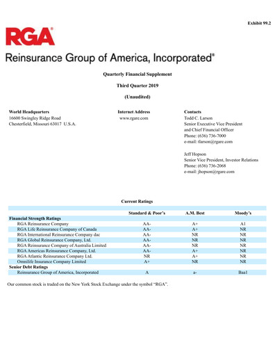 Thumbnail Reinsurance Group of America
 Quarterly Report 2019-q3