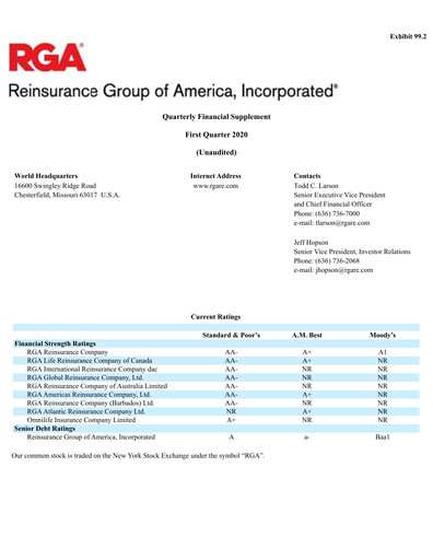 Thumbnail Reinsurance Group of America
 Quarterly Report 2020-q1