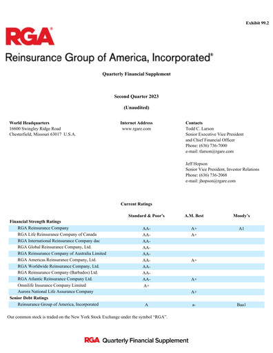 Thumbnail Reinsurance Group of America
 Quarterly Report 2023-q2
