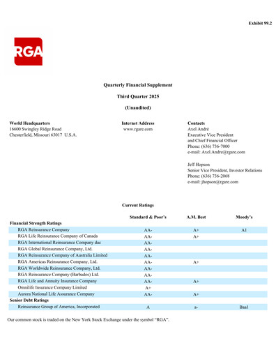 Thumbnail Reinsurance Group of America
 Quarterly Report 2025-q3
